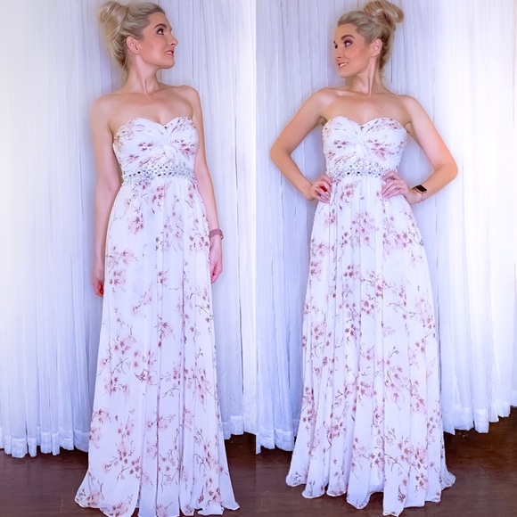 White Floral Bridesmaid Wedding Prom Pageant Dress - Picture 5 of 8
